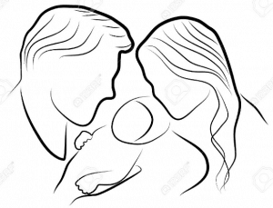 Line drawing of father, mother and child